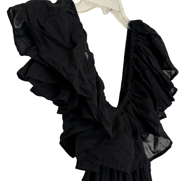Anthropologie Erika Pena Black Ruffled Voile Tiered Maxi Dress - NWT - Size M/L - Picture 7 of 11